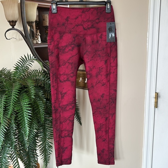 Brand New LegEnd Leggings Red Marble 7/8 High Waisted w/ Pockets Activewear - Picture 3 of 15